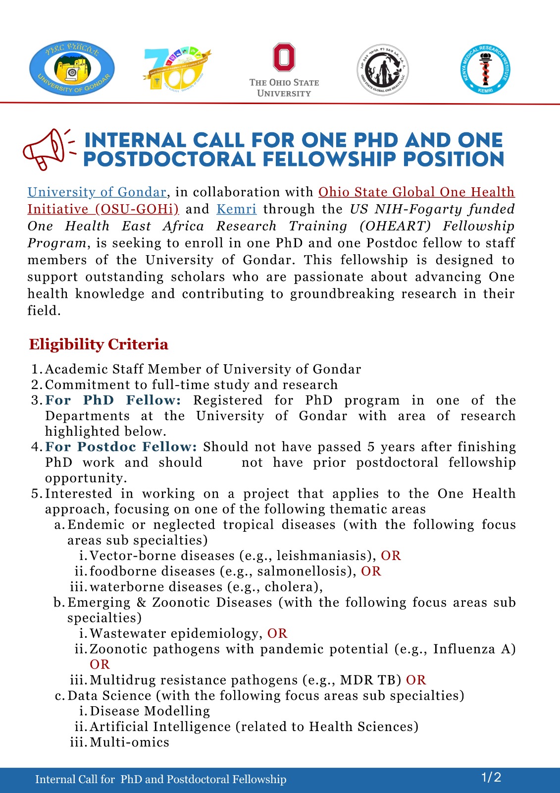 Internal Call for One PHD and One Postdoctoral Fellowship Position ...